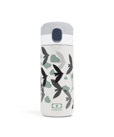 MONBENTO - Insulated Bottle MB Pop Birds - 360ml - Leakproof - Hot/Cold Up to 12 Hours - Small Water Bottle for Kids School/Park or for Adult to Slip into Handbag - BPA Free Food Grade Safe - Green Graphic Birds