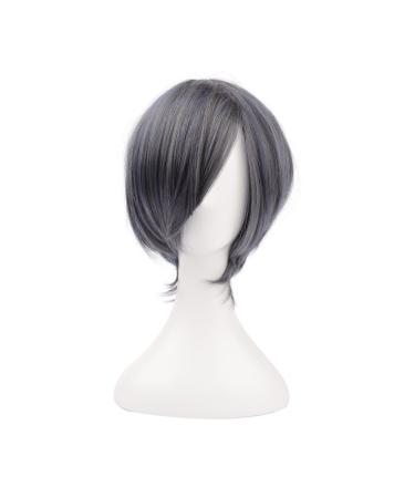 Ziyanshop Ciel Phantomhive Kuroshitsuji canon Umineko blue gray mixture 35cm/13.77in anime cosplay short hair full wig with cost cap