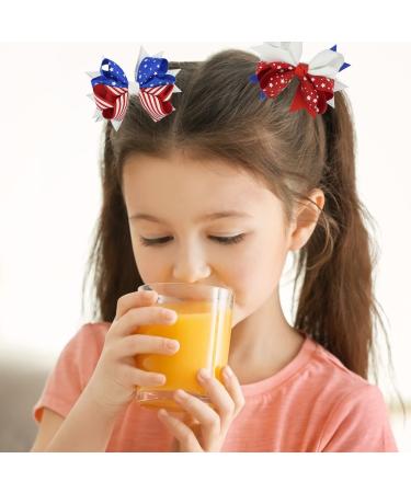 Patriotic 4th of July Hair Bow Clips with Glitter Star Detail - Independence Day Hair Accessories for Kids Girls - 2 Pack - Buy Online on GoSupps.com