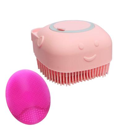 Silicone Bath Brush Baby&Silicone Face Scrubbers Exfoliator Brush& Facial Cleansing Brush&Baby Cradle Cap Brush&Silicone Massage Brush,Adult Bathing&Facial Cleansing and Baby Bathing(Pink+Rose Red)