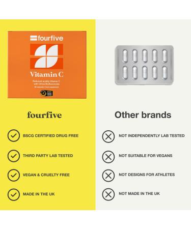 fourfive Vitamin C 500mg Capsules - Immune System Support & Collagen Formation - Vegan & Natural - 60 Capsules - Buy Online on GoSupps.com