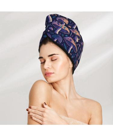 Floral Hippie Mushroom Hair Towel Wrap - Quick Drying Hair Turban with Button | Hair Drying Towel for Effortless Styling - Buy Online on GoSupps.com