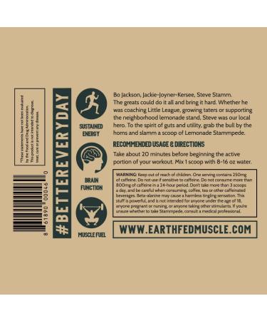 Earth Fed Muscle Stammpede Lemonade Pre Workout | Energy Boost Beta Alanine Caffeine Keto Friendly - 26 Servings - Buy Online on GoSupps.com