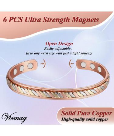 Vicmag Copper Magnetic Bracelet for Women Men - Adjustable Size, Ultra Strength Magnets, 99.9% Solid Pure Copper - Braided Tricolour Design - Gift Box Included - Buy Online on GoSupps.com