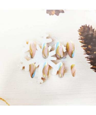 24Pcs Medium Length Almond Shape Blue Glitter Press on Nails - Reusable Full Cover False Acrylic Nails for Women and Girls - Buy Online on GoSupps.com