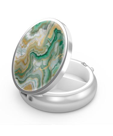 Pill dose with 3 compartments portable pill box for bag or wallet pills decorative metal medicine vitamin organizer unique gift (green onyx-marble) 53-green onyx marble 1 piece