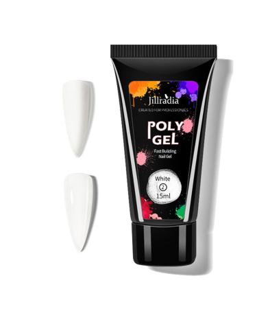 Nail Extension Gel Nail Builder 15ml Poly Nail Gels White Builder Gel Nail Gel Enhancement Crystal Polygel for Beginners Nail Art French Manicure Women (#02 White) White Ploygel