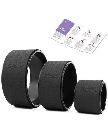 Relexit Yoga Wheel Set 3-Pack, Back Roller Foam for Back Pain Therapy, Stretcher, Relief, Backbends, Back Exercise Equipment for Fitness Black 3PCS