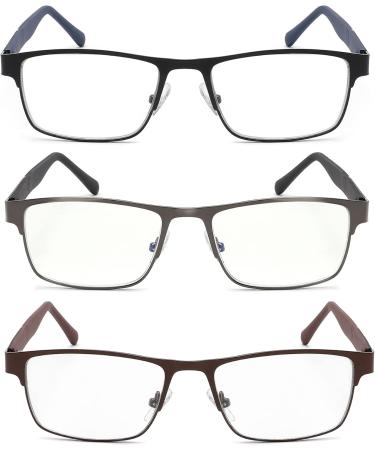 3-Pack Blue Light Blocking Reading Glasses for Men - Trendy Metal Frame - Anti Eye Strain +1.75 Magnification - Stylish Computer Readers in Assorted Colors - Buy Online on GoSupps.com