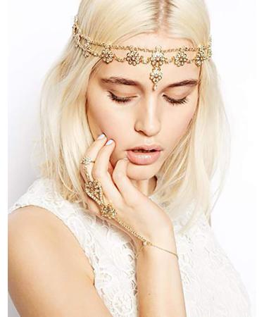 DoubleNine Gold Flower Boho Bridal Headpiece - Goddess Wedding Hair Accessories - Buy Online on GoSupps.com