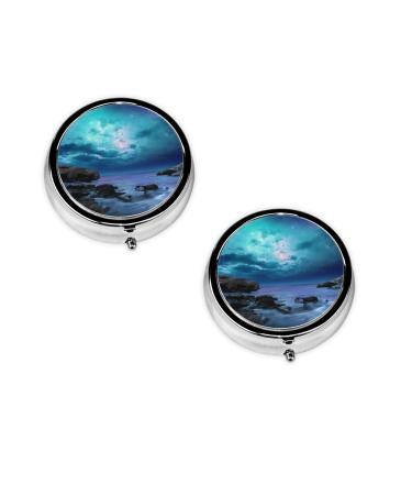 (3D Graphics Universe Space) Round Pill Box 3 Compartment Pill Box Mini Decorative Pocket Purse Portable Travel Medicine Tablet Vitamin Holder Organizer Pill Case