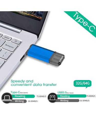 64GB USB C Flash Drive Alihelan 2 in 1 OTG Dual Type C Thumb Drive | USB 3.0 Pen Drive Memory Stick - Blue 64GB - Buy Online on GoSupps.com