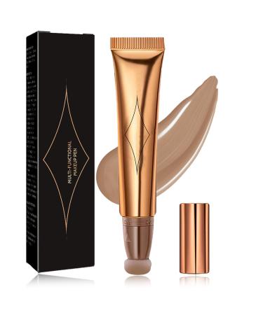 Contour Beauty Wand Blendable Liquid Face Concealer Contouring Matte Natural Finish Cream Contour Stick with Cushion Applicator Lightweight Super Silky Shading Bronzer Stick(Dark Brown) Face Contouring Stick