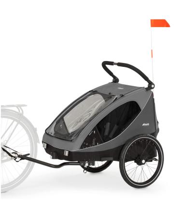 Hauck 2in1 Bike Trailer for Kids Dryk Duo Bicycle Trailer and Pushchair Double Bike Trailer 2 Seats Folding Child Trailer for Bicycle XL Storage Accessories Available Grey Single