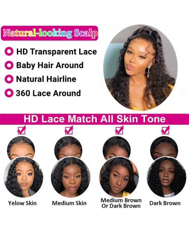 Deep Wave 360 Lace Front Human Hair Wig 20 Inch | Pre Plucked, HD Transparent Lace, 150% Density | Natural Black for Black Women - Buy Online on GoSupps.com
