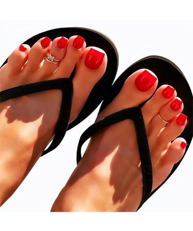 24pcs Short False Toenails French Tip Press On Toe Nails Acrylic False Toenails Square Full Toenail Tips Red Artificial Feet Nails Decals Glue On Toe Nails - Buy Online on GoSupps.com