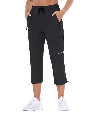 BALEAF Women's Hiking Cargo Capris Outdoor Lightweight Water Resistant Pants UPF 50 Zipper Pockets 02-black-capri Large