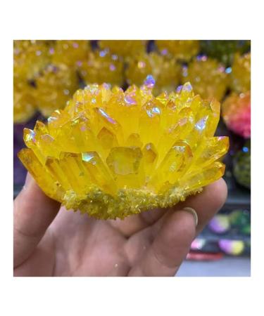 Natural Crystal Cluster Electroplated Yello Crystal Cluster Reiki Stone Crystal Tip House Decorative Specimens Cr PEIQIYIN Natural Luster 1pc Yellow