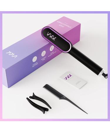 VKK Hair Straightener Brush - Fast Heating Smoothing Brush with 5 Temp Settings & Scalding Protection | Professional Hair Styling Tool - Black - Buy Online on GoSupps.com