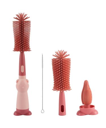 Baby bottle brush Taozoey 3 in 1 bottle brush silicone BPA-free baby bottle brush baby Bottle Brush set with pacifier brush and straw brush (cherry