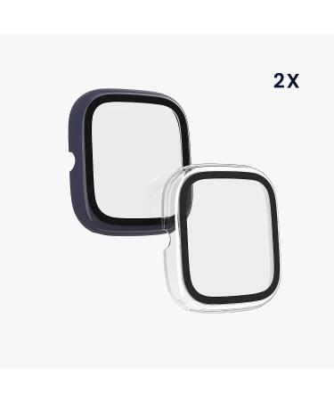 kwmobile Huami Amazfit GTS 2 Mini Cover Set - Tempered Glass with Plastic Frame - Dark Blue/Transparent (2-Pack) - Buy Online on GoSupps.com