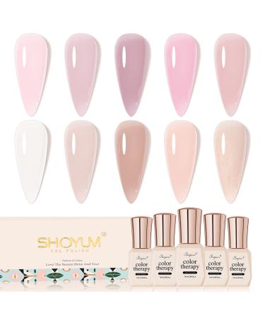 SHOYUM Nude Pink Gel Nail Polish Set, 10 Neutral Colors Nude Gel Polish Set Translucent Milky White Purple Spring Summer Trend Translucent Nail Art DIY Manicure at Home Gifts for Girls Women B-Rose