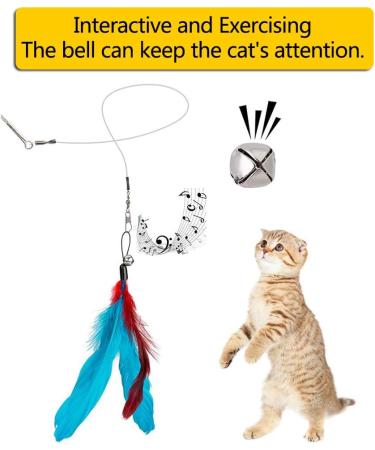 12 PCS Feather Teaser Cat Toy 2 Pcs Retractable Interactive Cat Teaser Rods 10 Pcs Replacement Colorful Feather Refills with Bells Feather Dangler Funny Exercise for Indoor Cat Kitten Catcher - Buy Online on GoSupps.com