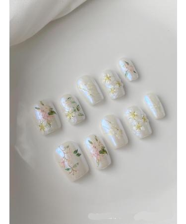 Handmade Aurora Orchid Nail Patch for Wearing Nails Desire Style Whitening Gentle Bride 10pcs (Size : S)