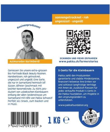  pakka PAKKA - Fairtrade Black Beauty organic raisins 1kg seedless sun-dried unoiled directly from small farmers in Samarkand Uzbekistan vegan packaging - Buy Online on GoSupps.com