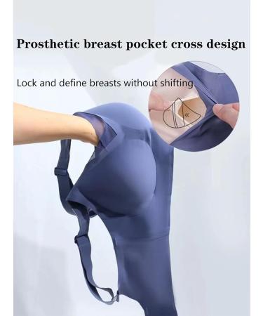 Mastectomy Bra for Women - Seamless Wireless & Comfortable Post-Surgery Bralette in Blue - Buy Online on GoSupps.com