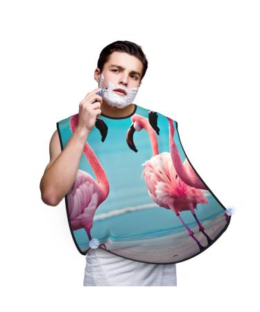 Flamingo Beach Print Beard Bib Apron For Men Beard Hair Catcher For Men Shaving Trimming Beard Cape Cloth Black