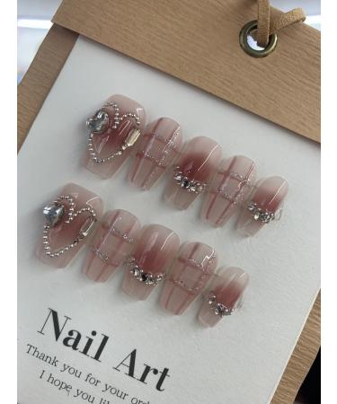 Manual phototherapy wearing nail pattern Sweetheart powder blusher love hand-painted nail pattern nail paste wearing nail (Color : A Size : M) - Buy Online on GoSupps.com