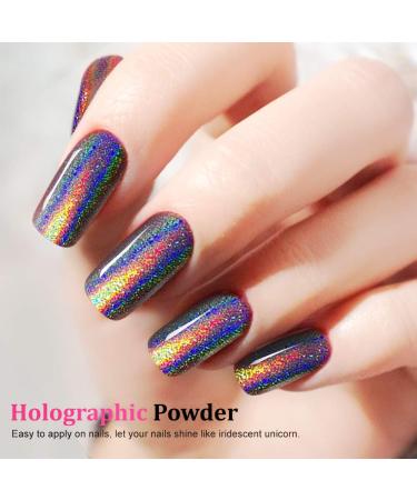 Holographic Nail Powder Set - Unicorn Chrome Glitter Dust with Sponge Applicators, Mirror Effect Rainbow Pigment Silver Powder for Holographic Nail Polish (0.04oz/1g) - Buy Online on GoSupps.com
