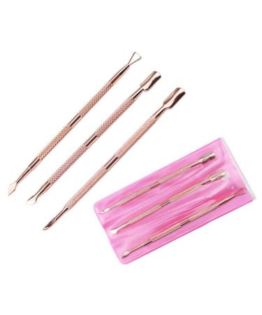 3 PCS Rose Gold Nail Cuticle Pusher Remover Kit Stainless Steel Professional Manicure Tools Set Nails Beauty Trimmer Scraper Cleaner Tool Nails Care Supplies Set of 3 Rose Gold