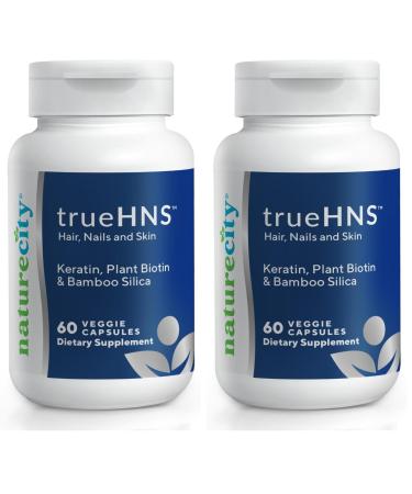 NatureCity True-HNS Hair Nails and Skin Cynatine Keratin and Plant Based Biotin Vitamin Supplement | Fuller and Stronger Hair and Nails | Non GMO | 60 Veggie Capsules (Pack of 2)