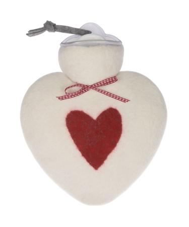 Hot water bottle/heart hot water bottle 0.8 liters with cover made of merino wool felted white with red heart by Dorothee Lehnen