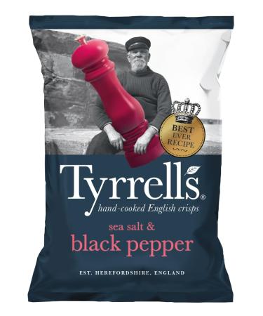 Tyrrells Sea Salt & Black Pepper Seasoned Potato Crisps (8 Bags x 150g Sharing)
