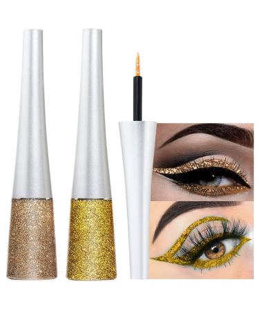 evpct 2Pcs Gold Champagne Gold Color Liquid Glitter Eyeliner Sets Eyeliner Glitter Liquid Liners for Women Liquid Sparkly Glitter Eyeliner delineador con glitter de colores para ojos colores 01+14 Gold & Champagne Gold