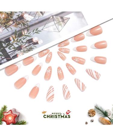 Vatocu Christmas False Nails - Short Red Press On Nails with Snowflakes, Elk, Snowman Designs (24pcs) for Women and Girls - Buy Online on GoSupps.com