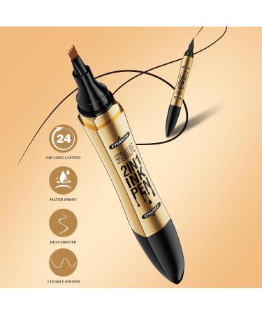 2-in-1 Microblading Eyebrow Pen & Eyeliner - Waterproof Dual-Head Pencil (Dark Brown) | Long-Lasting 3D Magic Eyebrow Makeup - Buy Online on GoSupps.com