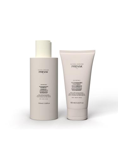 Previa Reconstruct Travel Kit - Regenerating Shampoo (3.4 oz) and Damaged Hair Conditioning Treatment with White Truffle (2 oz)