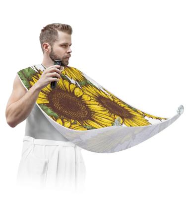 Watercolor Sunflower Pattern Beard Bib Apron Beard Bib Hair Catcher for Men Shaving and Trimming Non-Stick Waterproof Beard Cape Grooming Cloth with 2 Suction Cups Gifts for Men