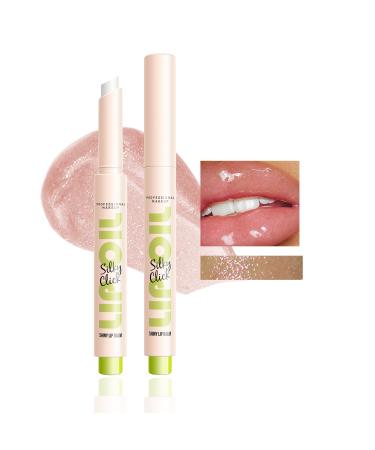 Clear Shimmer Glitter Lip Gloss Lip Oil Slick Click Gloss Tinted Solid Lipgloss Moisturizing Lightweight Buildable Lip Balm Plumping Lip Gloss for Women Girls Long-Lasting Dry Lip Care 05 #05