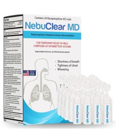 NebuClear MD ONLY OTC Approved Nebulizer Inhalation OTC Drug USA Made Supports Respiratory Relief for Mild and Intermittent Asthma Unit Dose Vials Non-Prescription Formula 20 Vials