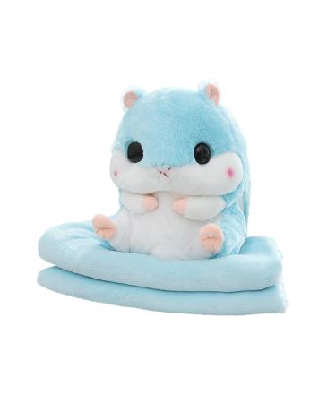 MUZIRI KINOKOO Plush Pillow Blanket Cute Hamster Plush Blanket for TV Sofa Office Nap Blanket Folding Throw Blanket Stuffed Throw Pillow Plane Blanket Soft Plush Toy Blanket-Blue No seed Blue
