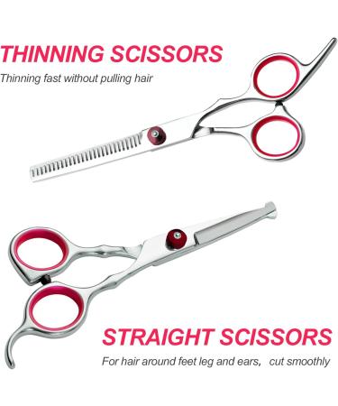 Newan Professional Dog Cup Set - Stainless Steel Scissors with Round Security Tip for Dogs & Cats - Effilration Curved and Felly Adhesive Scissors - Violet - Buy Online on GoSupps.com
