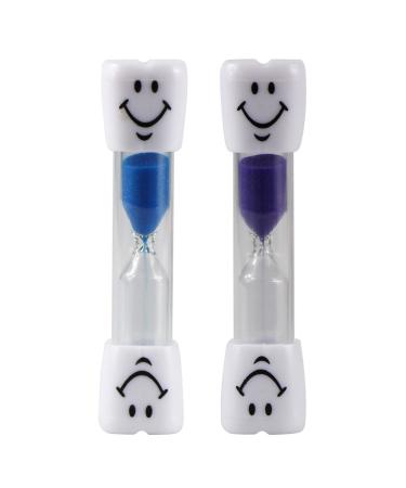 UOOOM 2pcs 3 Minutes Kids Toothbrush Timer Smiling Face Sand Timer Hourglass (Blue+Purple)