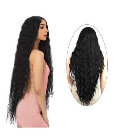 FORCUTEU 38” Long Black Wig for Women Long Curly Wig Black Long Curly Wig Super Long Black Water Wavy Wig Soft Wavy Fluffy Curly Wig (Black)…