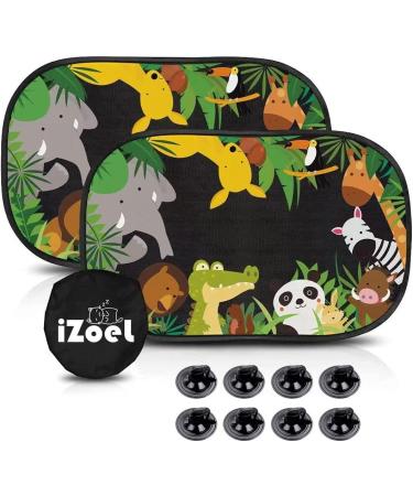 iZoeL Car Sun Shade for Baby Kids 2PCS Static Cling Side Window Car Annimal Lion 80GSM Rear Sunshades Universal with 8 Suction Cups and Storage Bag - Sun Glare and UV Rays ProtectionProtection Green Forest