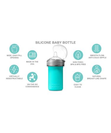 Mason Bottle Silicone Baby Bottle with Medium Flow Nipple - 8 Ounce, BPA Free, Non-Toxic - Made in USA - Teal (1 Count) - Buy Online on GoSupps.com